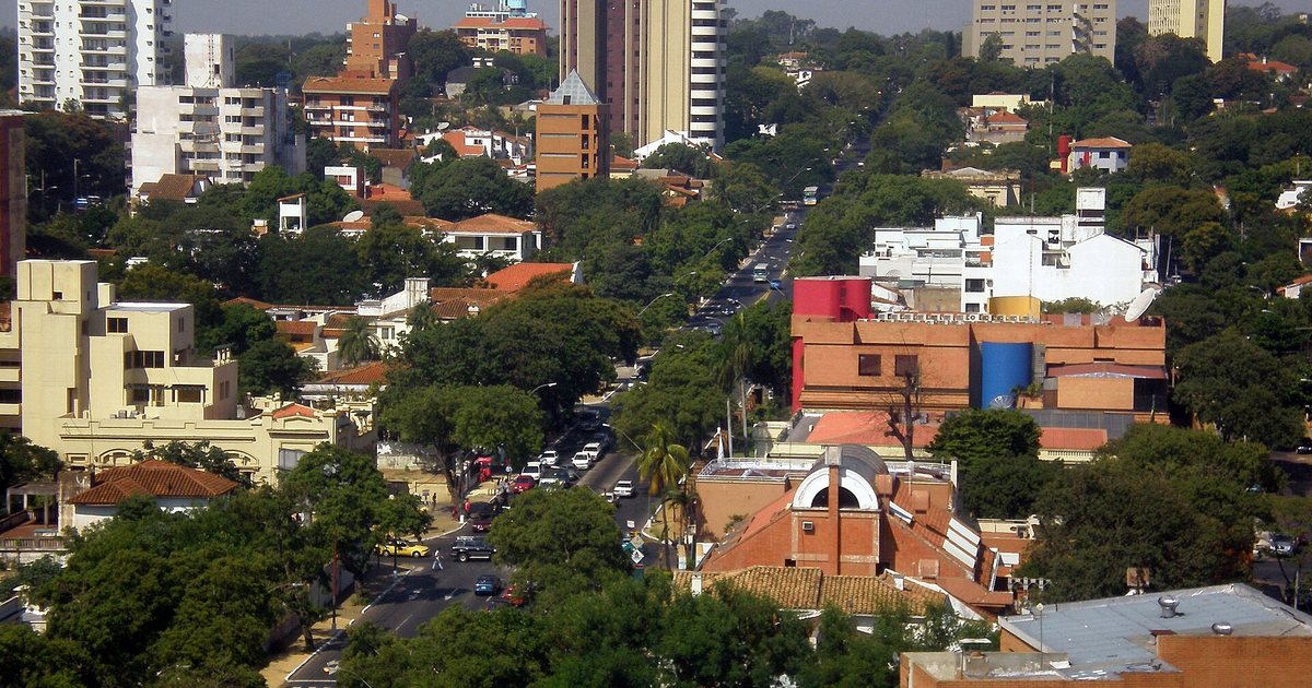Vista desde lo alto de la avenida Mariscal López y sus barrios arbolados, en Asunción