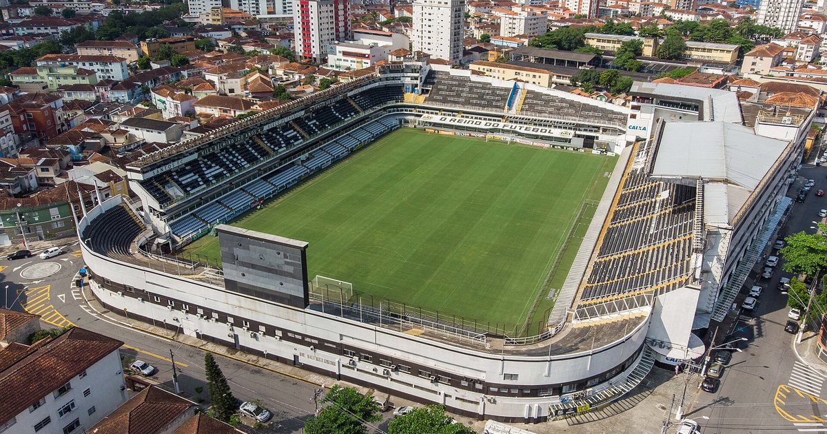 Vista aérea del estadio Urbano Caldeira, la Vila Belmiro, en Santos, donde jugaron Santos y Flamengo