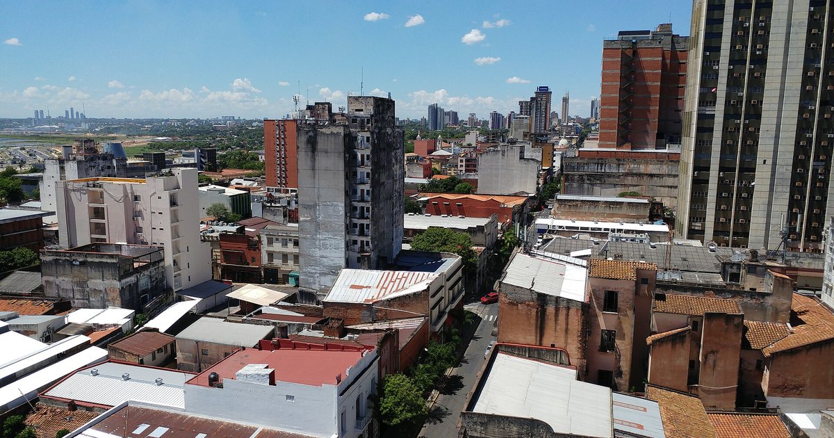 Vista aérea del centro histórico de Asunción desde la calle Palma
