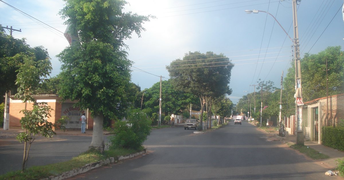 Avenida principal de Villa Elisa, en el departamento Central, con árboles en el paseo central